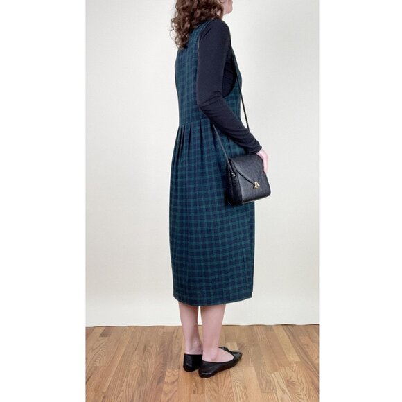 Vintage Plaid Pinafore Midi Dress Fall Winter Preppy Cottage Cabincore 80s 90s - Picture 8 of 10